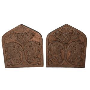 Vintage Handcarved Wooden Bookends